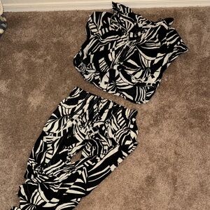 NWT Tahari linen tropical Print Black and White 2 piece set